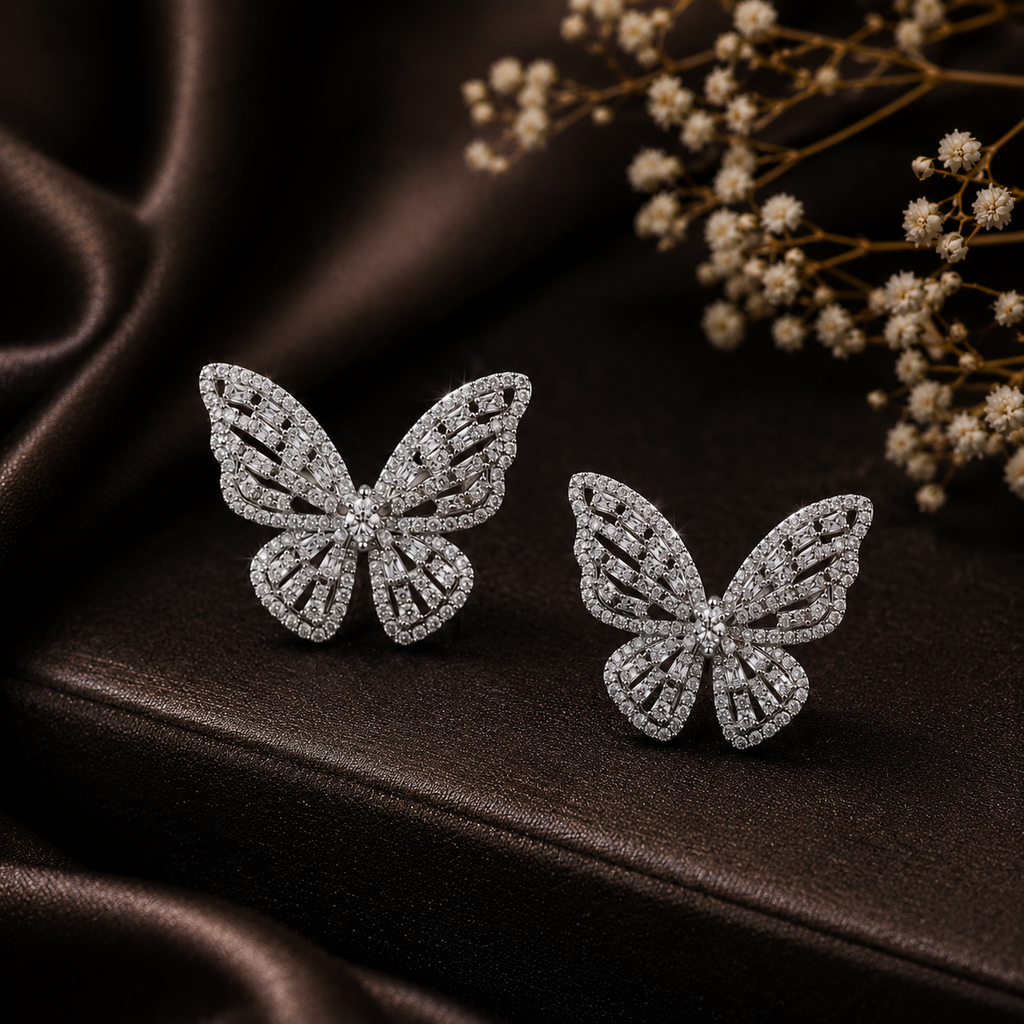 92.5 Sterling Silver Crystal Butterfly Earrings
