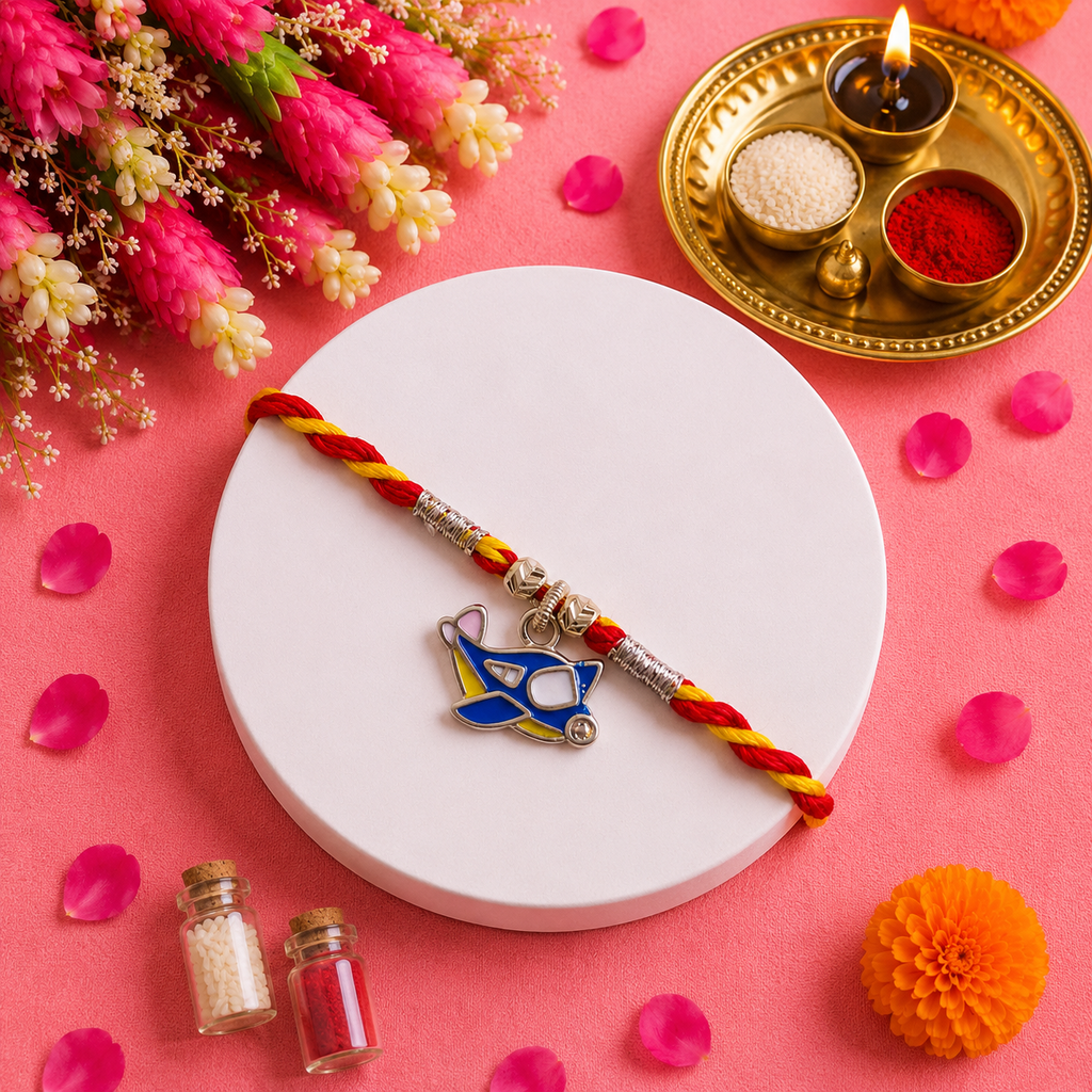 Pure 92.5 Silver Aeroplane Charm Rakhi – Cute Kids Rakhi