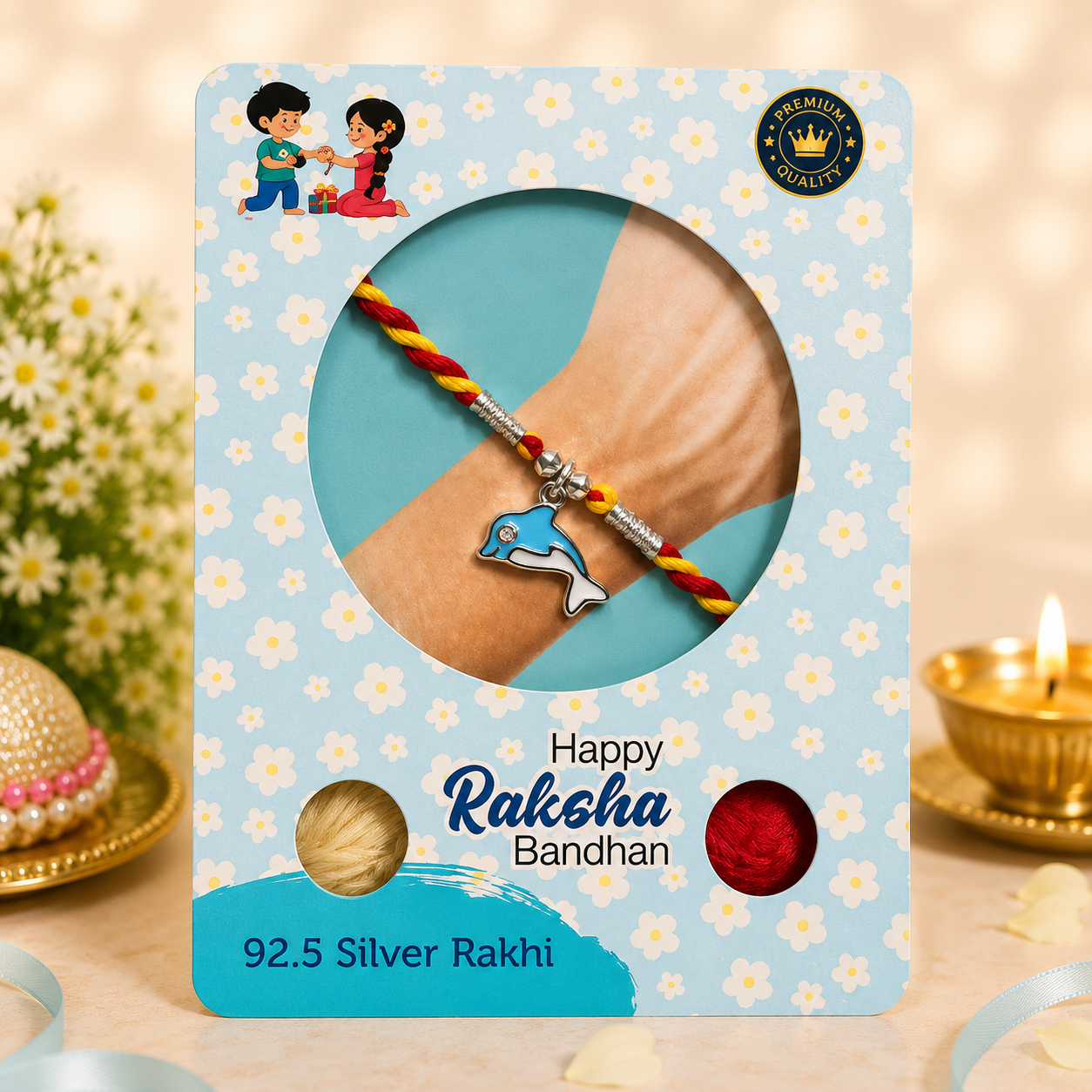 Pure 92.5 Silver Dolphin Charm Rakhi – Cute Ocean Theme Kids Rakhi