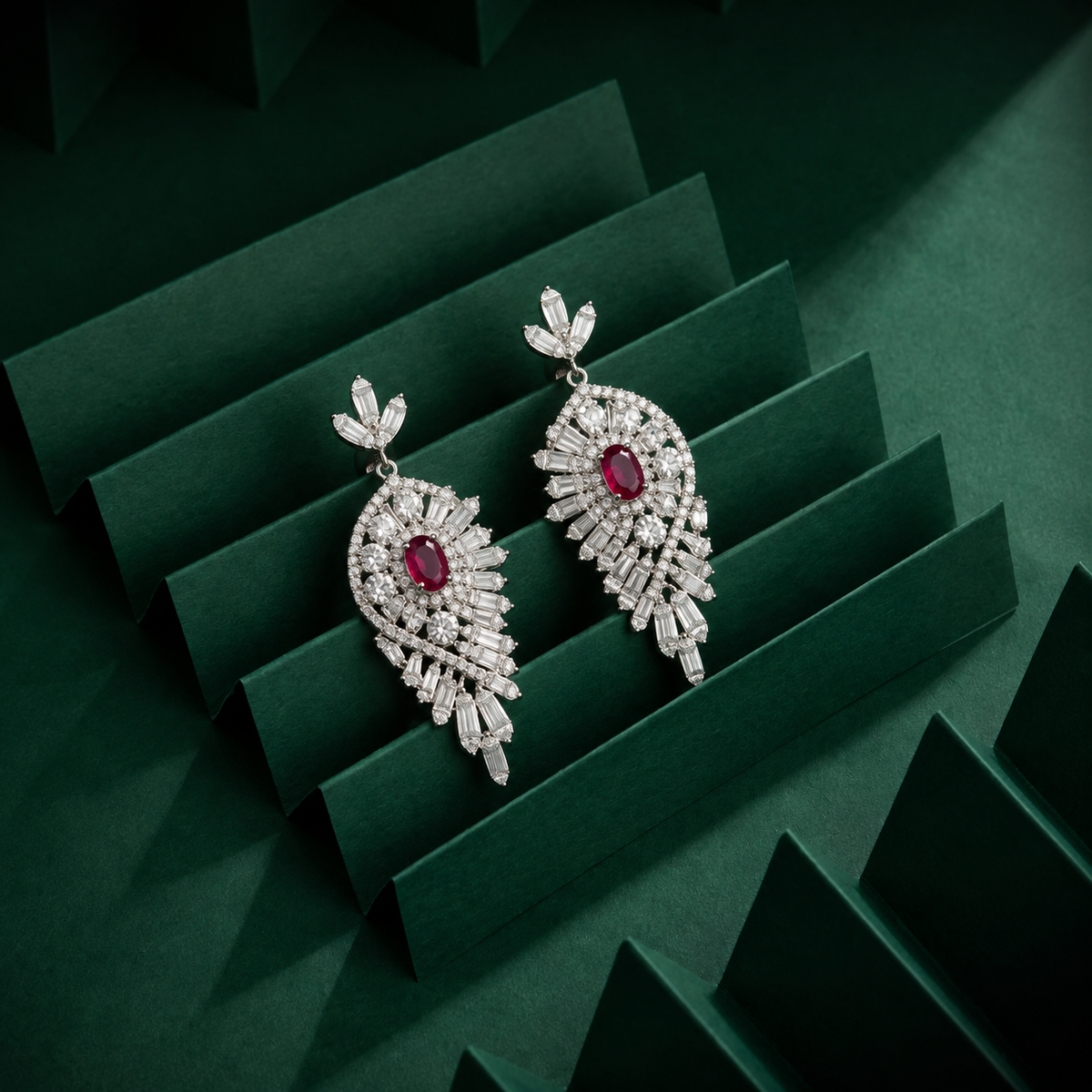 Ruby Royale Leaf Drop Earrings | 925 Sterling Silver