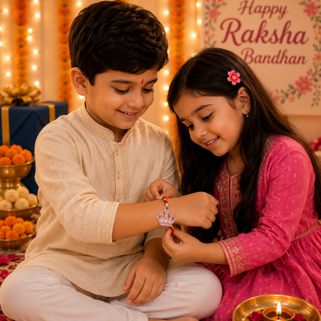 Pure 92.5 Silver Royal Crown Charm Rakhi – Cute Kids Rakhi