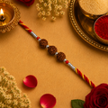 Designer Silver Three Rudraksha Bead Rakhi for Brother