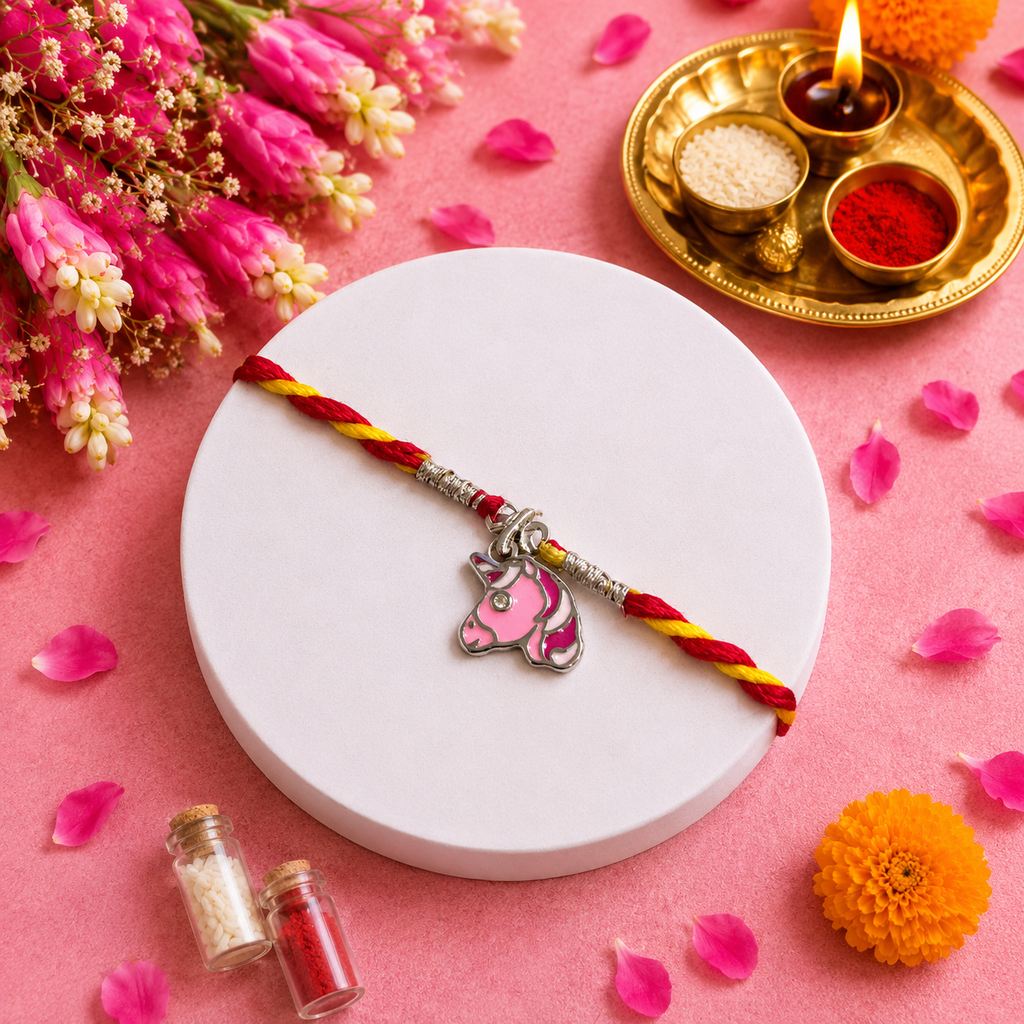 Pure 92.5 Silver Unicorn Charm Rakhi – Cute Kids Rakhi