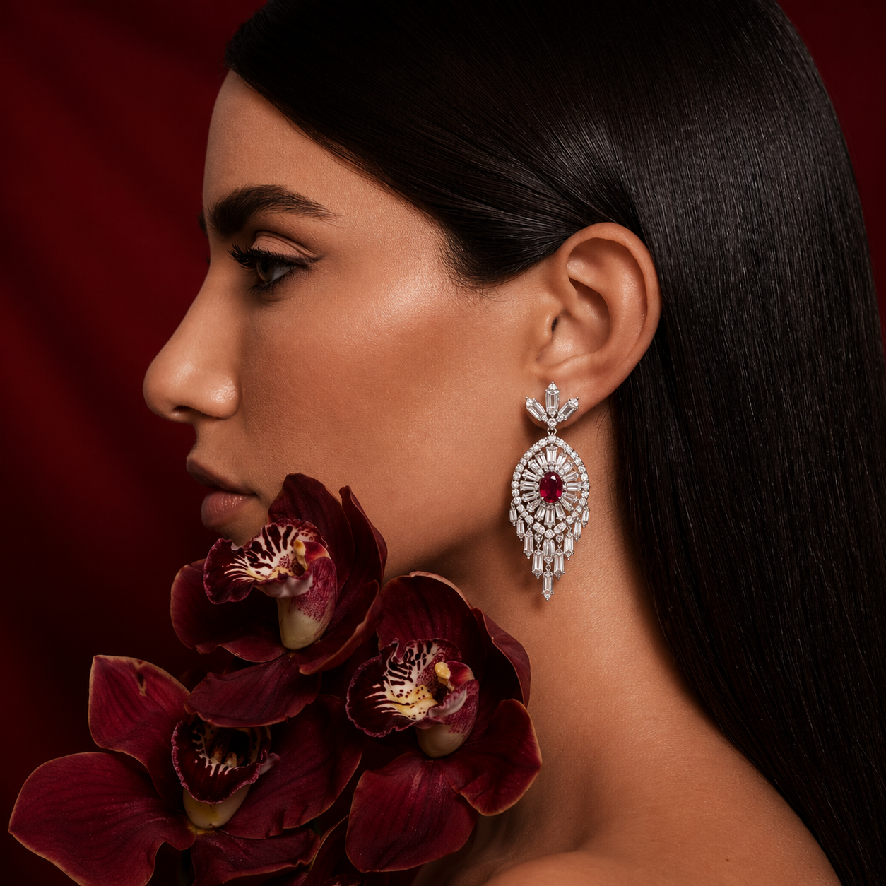 Ruby Royale Leaf Drop Earrings | 925 Sterling Silver