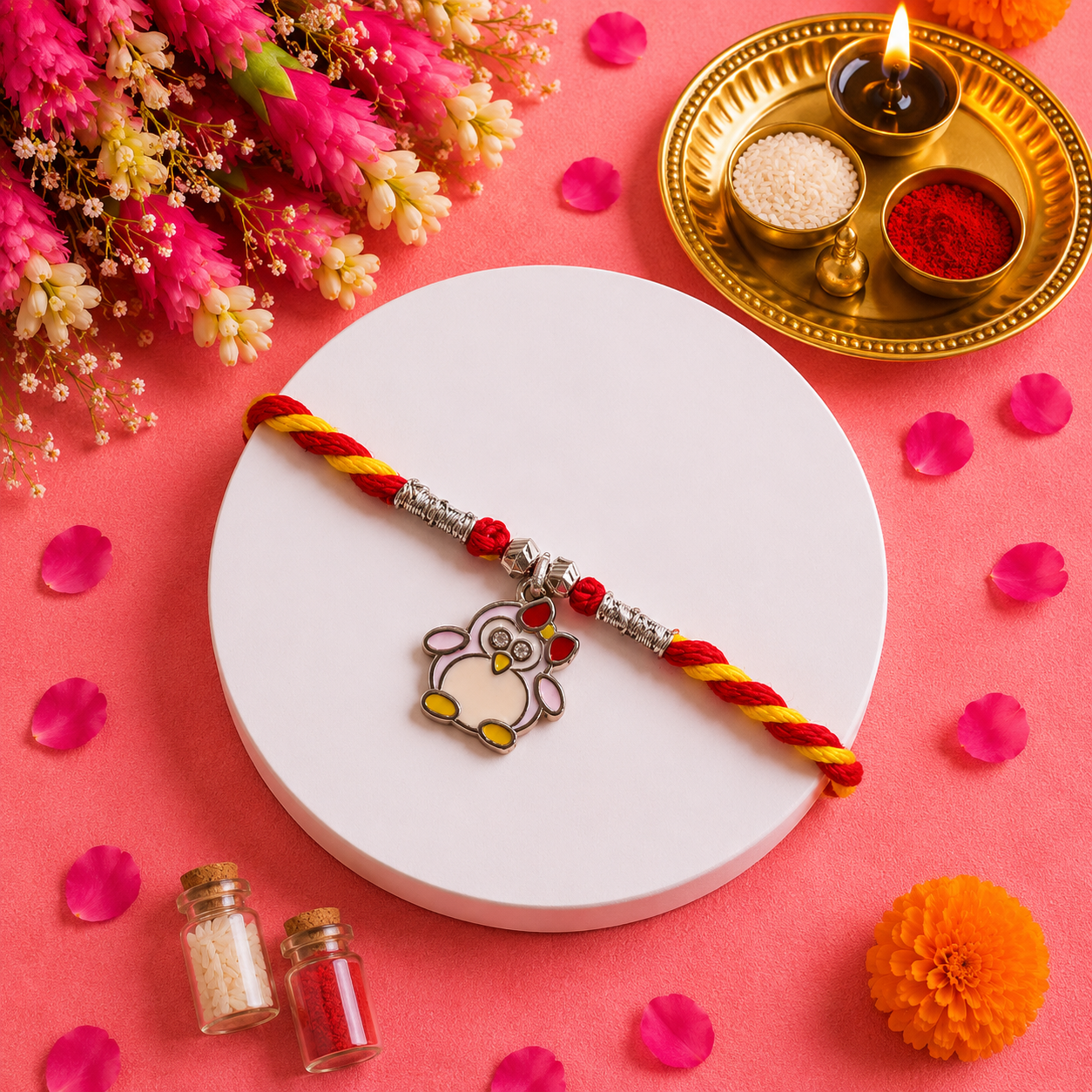 Pure 92.5 Silver Lavender Penguin Charm Rakhi – Cute Kids Rakhi