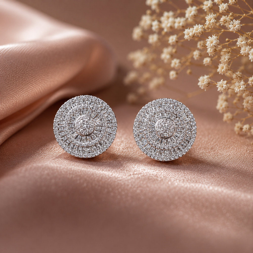 92.5 Silver Royal Halo Disc Stud Earrings