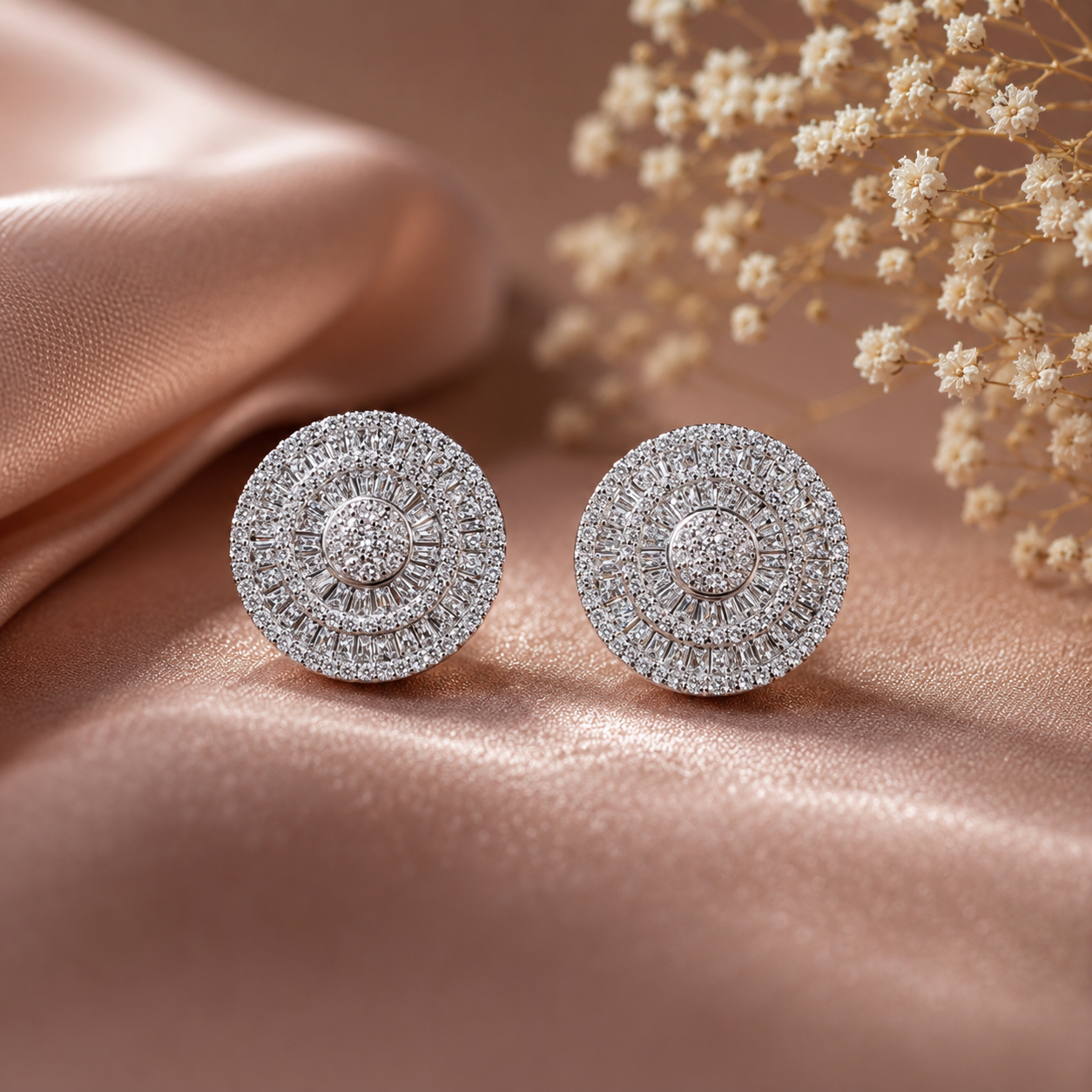 92.5 Silver Royal Halo Disc Stud Earrings