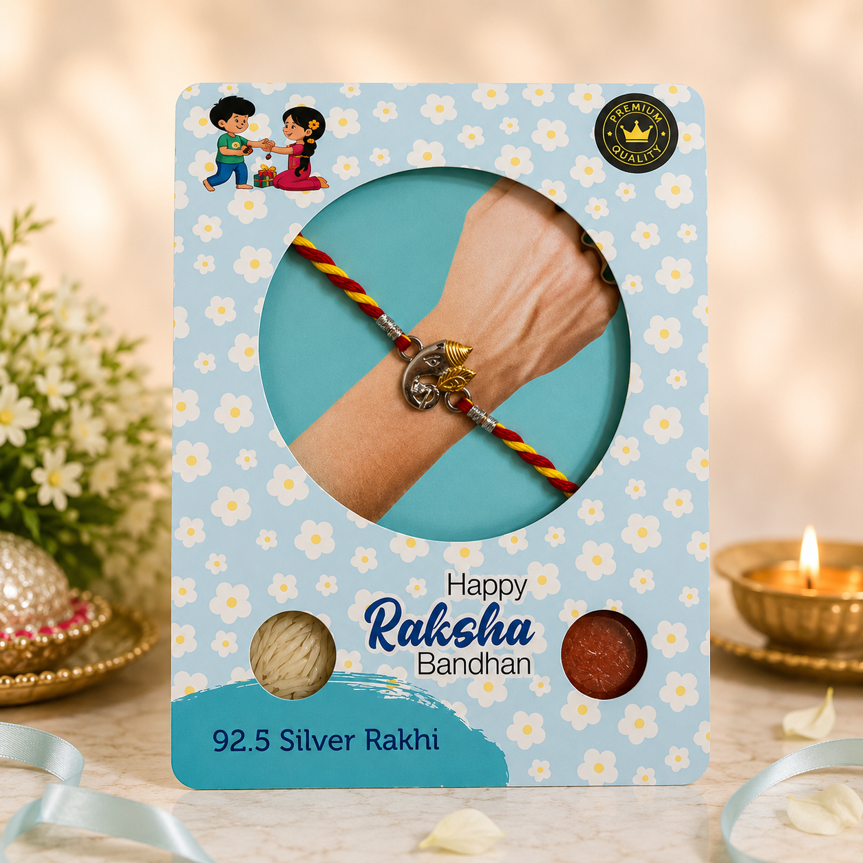 Pure 92.5 Silver Gold-Plated Vinayaka Rakhi for Brother – Designer Rakhi