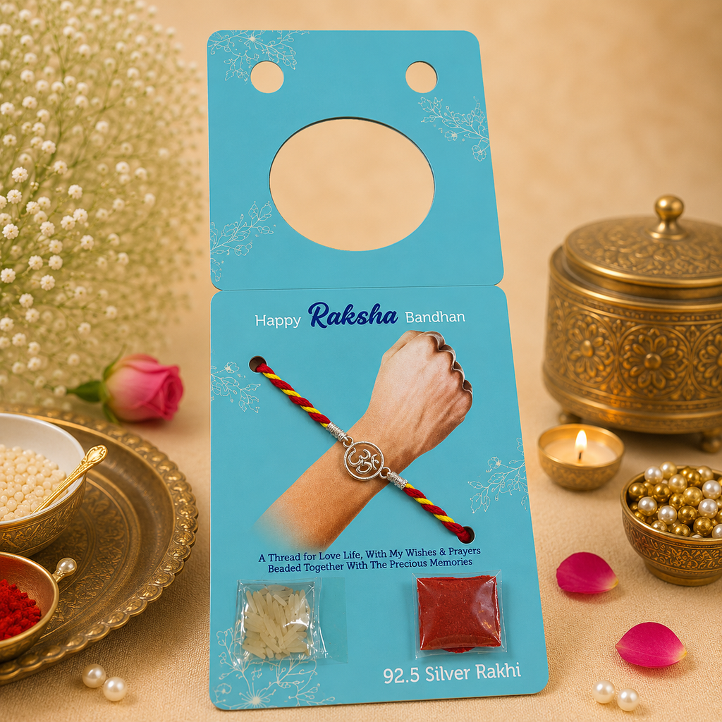 Pure 92.5 Silver Om Dial Rakhi for Brother – Designer Rakhi