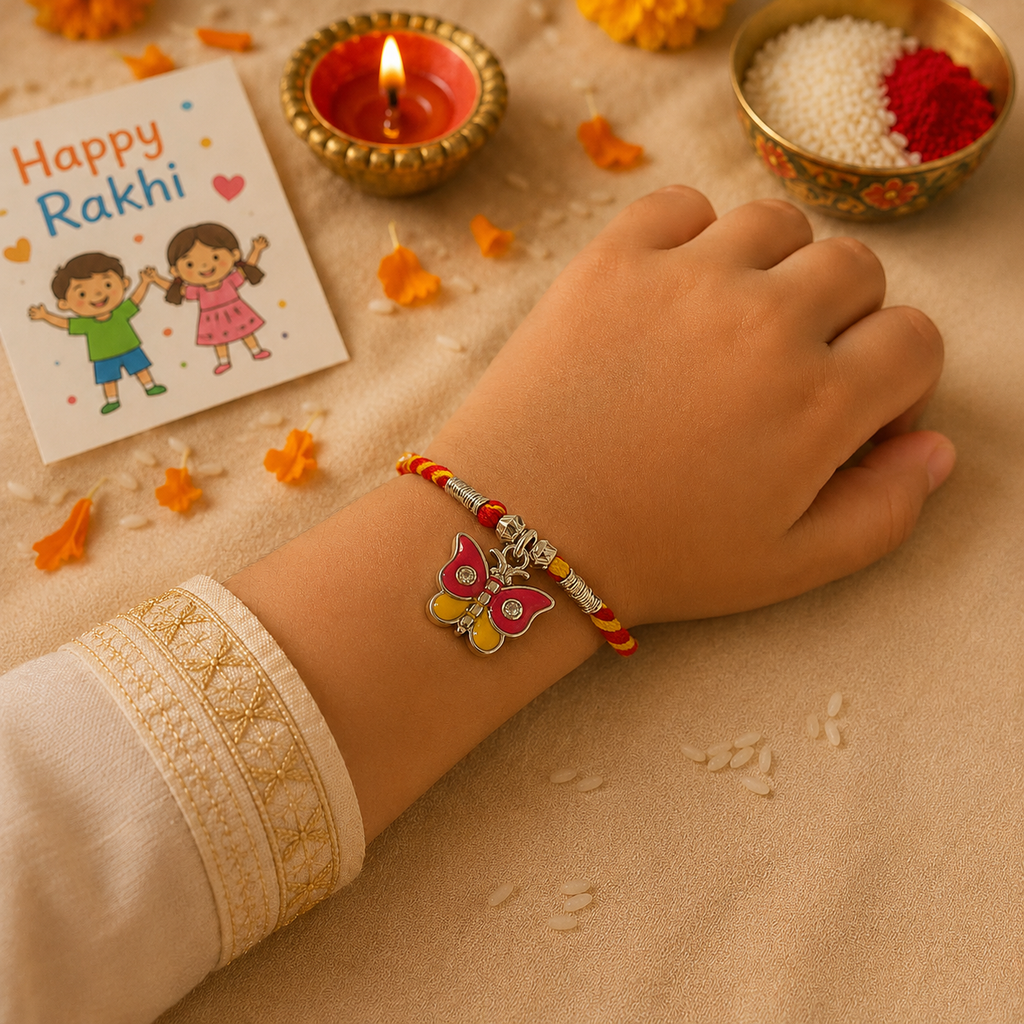Pure 92.5 Silver Butterfly Charm Rakhi – Cute Kids Rakhi