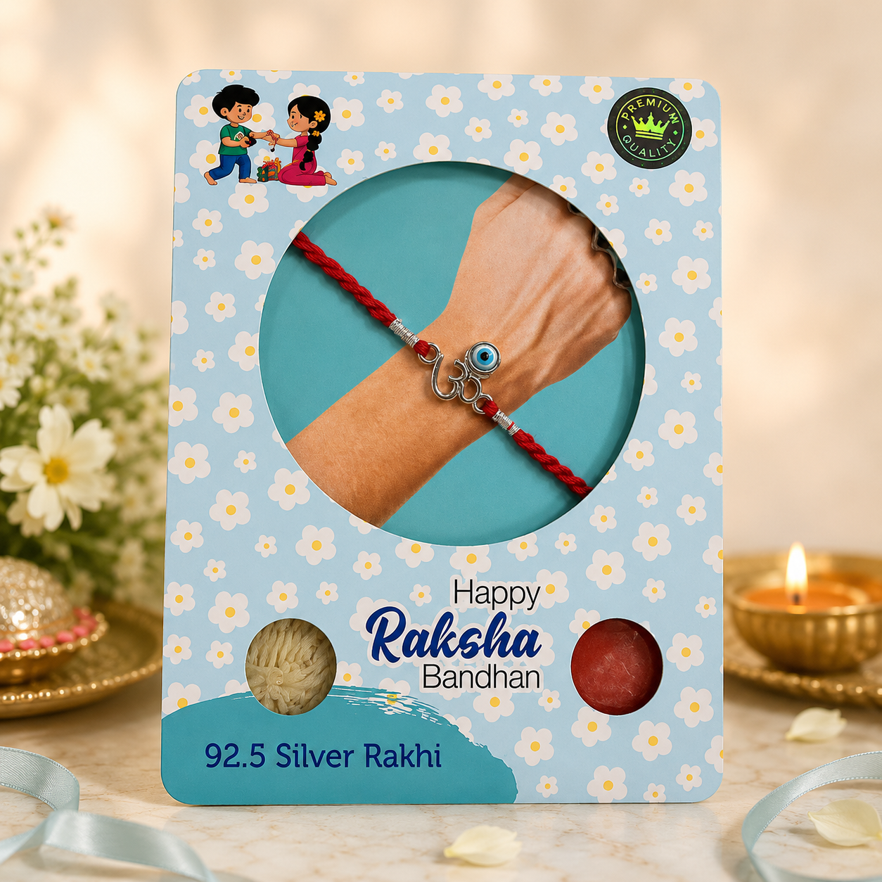 Pure 92.5 Silver Om Nazar Rakhi for Brother – Designer Rakhi