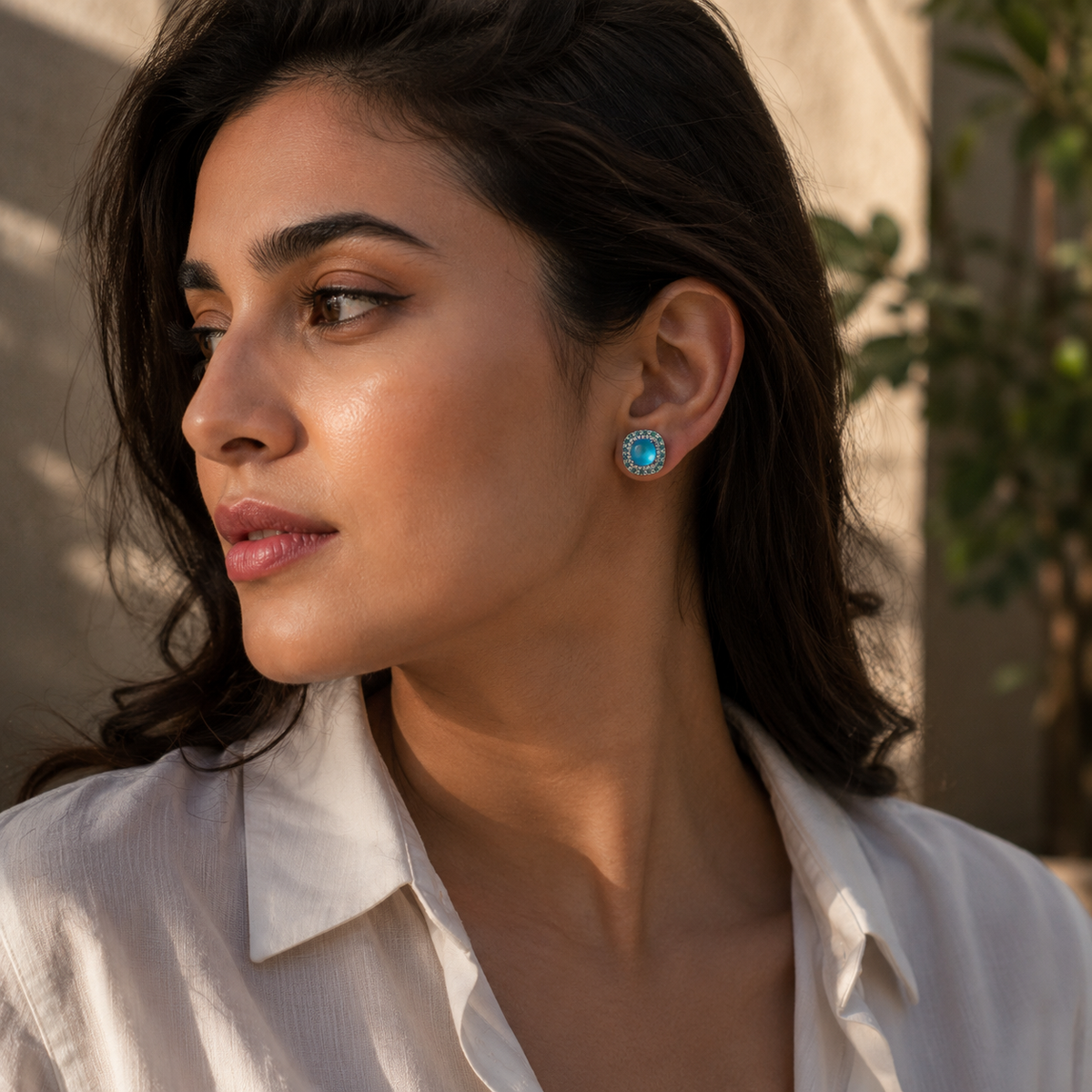 Aqua Celeste Cushion Halo Stud Earrings | 925 Sterling Silver