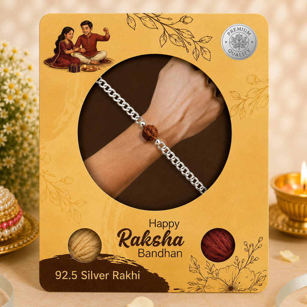 Pure 92.5 Silver Rudraksha Bracelet Rakhi for Brother