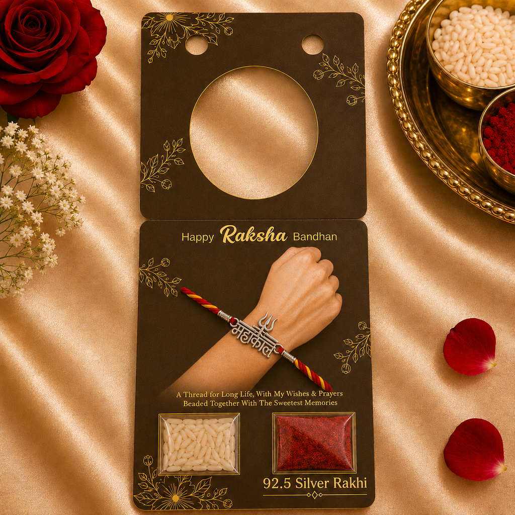 Pure Silver Devanagari Mahakal Text Rakhi for Brother