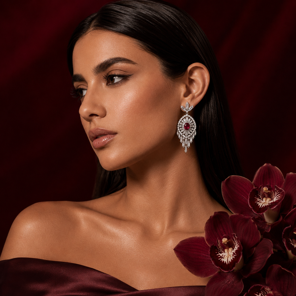Ruby Royale Leaf Drop Earrings | 925 Sterling Silver