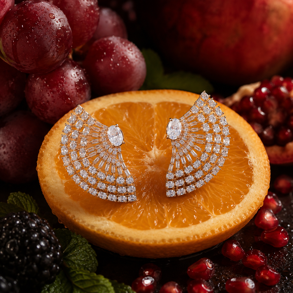 Regal Radiance Fan Stud Earrings in 925 Silver