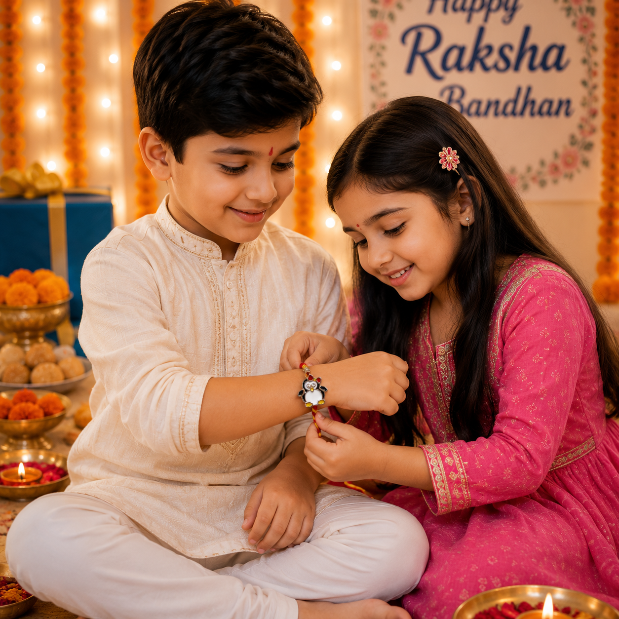 Pure 92.5 Silver Penguin Charm Rakhi – Cute Kids Rakhi