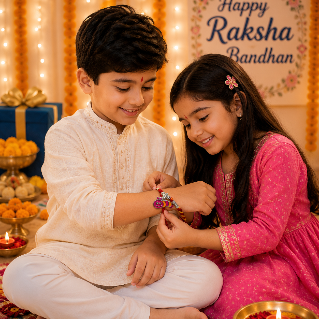 Pure 92.5 Silver Caterpillar Charm Kids Rakhi – Cute Insect Rakhi
