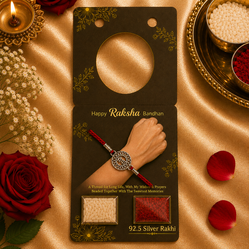 Designer Devanagari Bhaiya Mandala Silver Rakhi for Brother