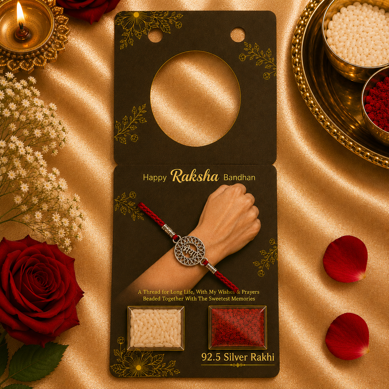 Designer Devanagari Bhaiya Mandala Silver Rakhi for Brother