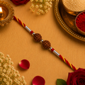 Designer Silver Twin Rudraksha Bead Rakhi for Brother – Premium Rakhi
