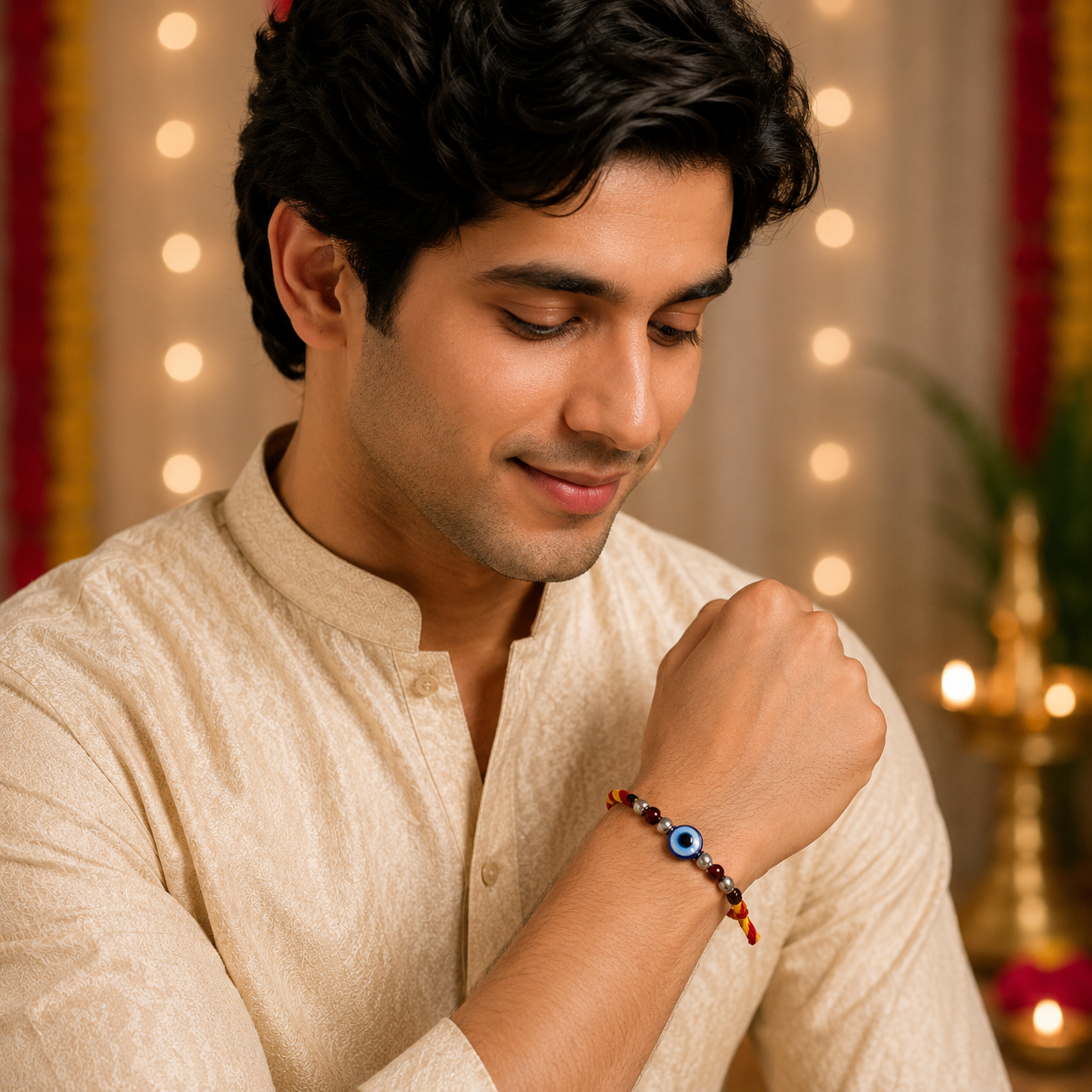 Minimalist Evil Eye Bead Rakhi for Brother