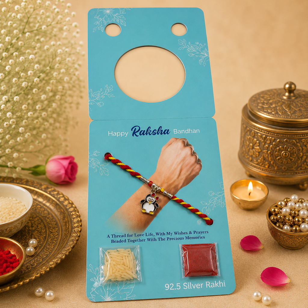 Pure 92.5 Silver Penguin Charm Rakhi – Cute Kids Rakhi
