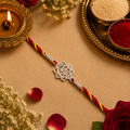 Designer Silver Trishul Mandala Dial Rakhi for Brother