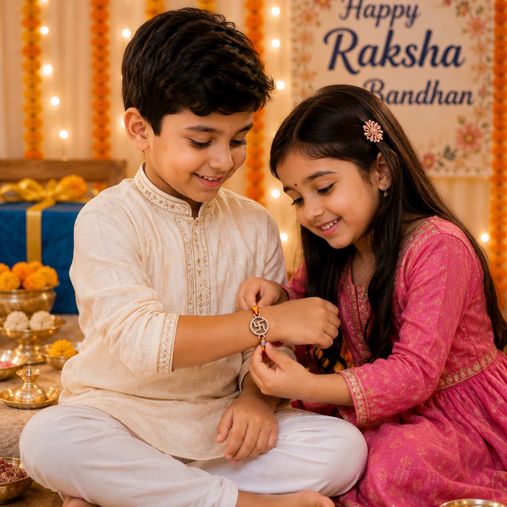 Pure 92.5 Silver Swastik Dial Rakhi for Brother – Designer Rakhi