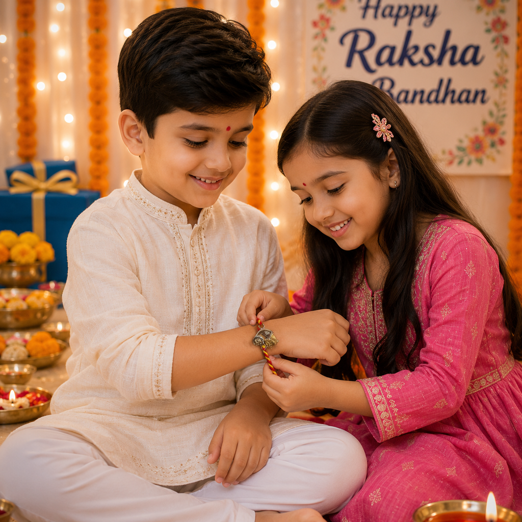 Pure 92.5 Silver Gold-Plated Vinayaka Rakhi for Brother – Designer Rakhi