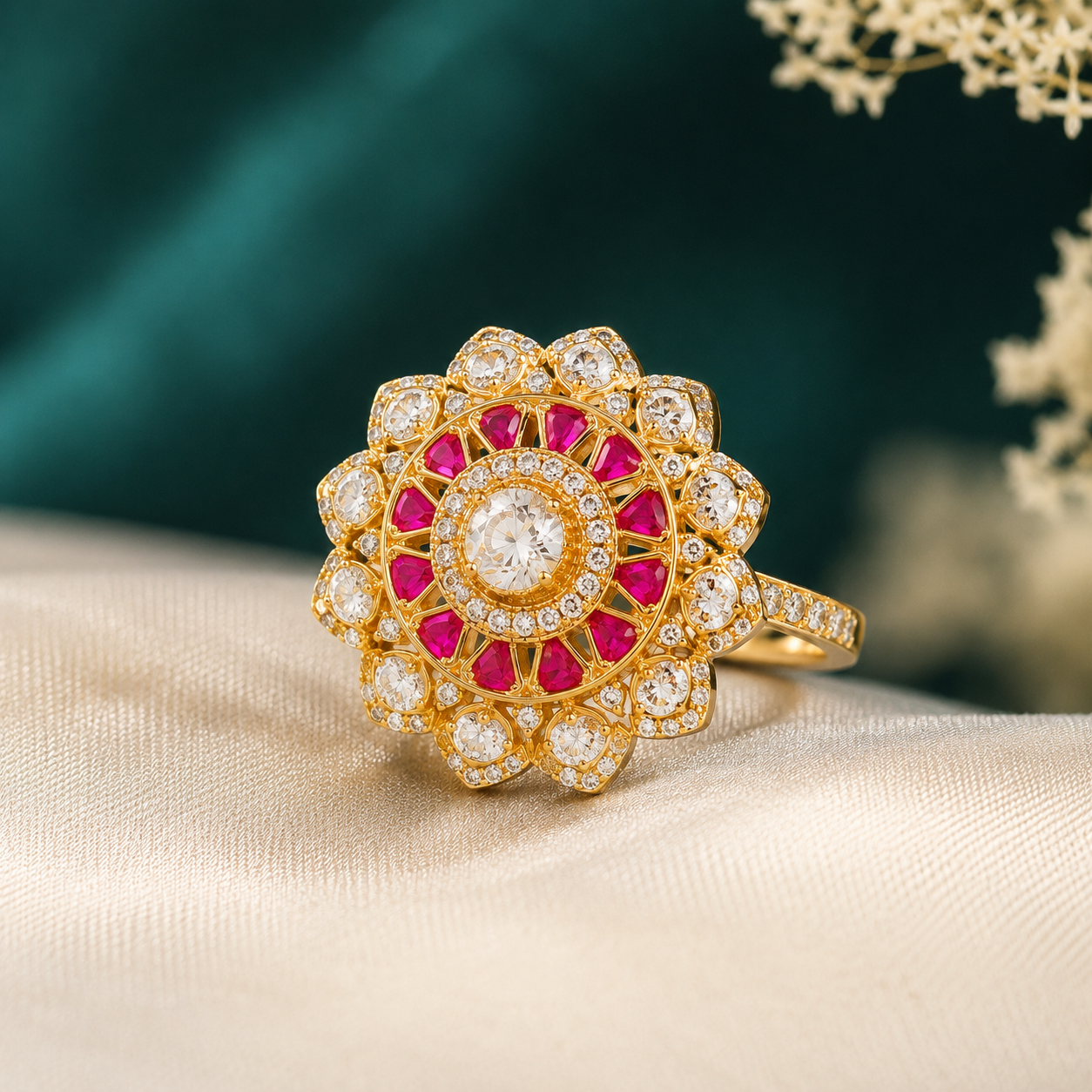 Heer Moti Moissanite Polki Ring (18kt Gold Plated)