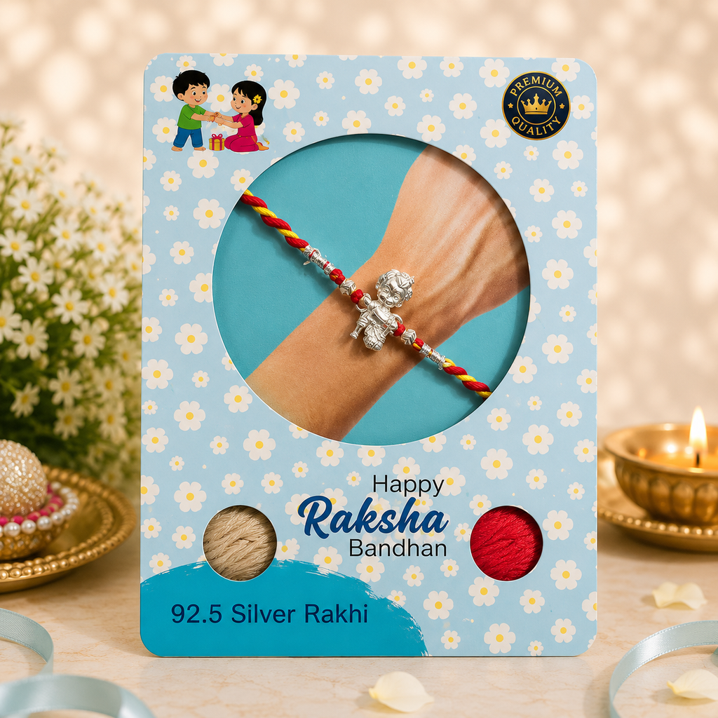 Pure 92.5 Silver Bajrangbali with Gada Charm Rakhi for Brother