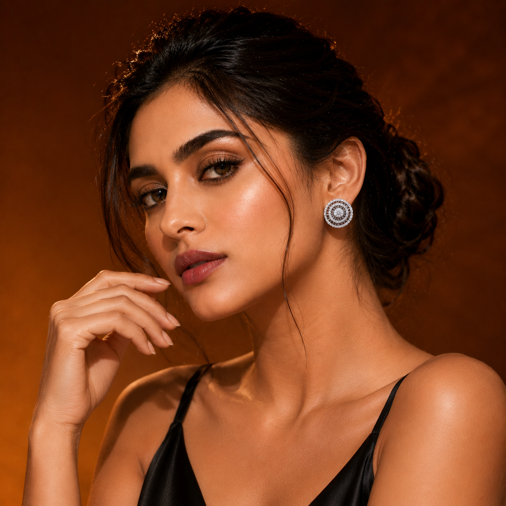 92.5 Silver Royal Halo Disc Stud Earrings