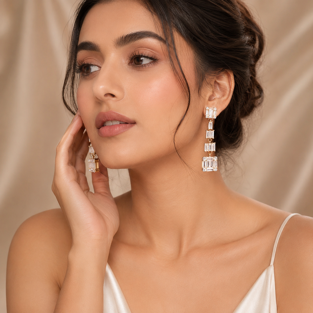 Empress Baguette Drop Earrings in 925 Silver