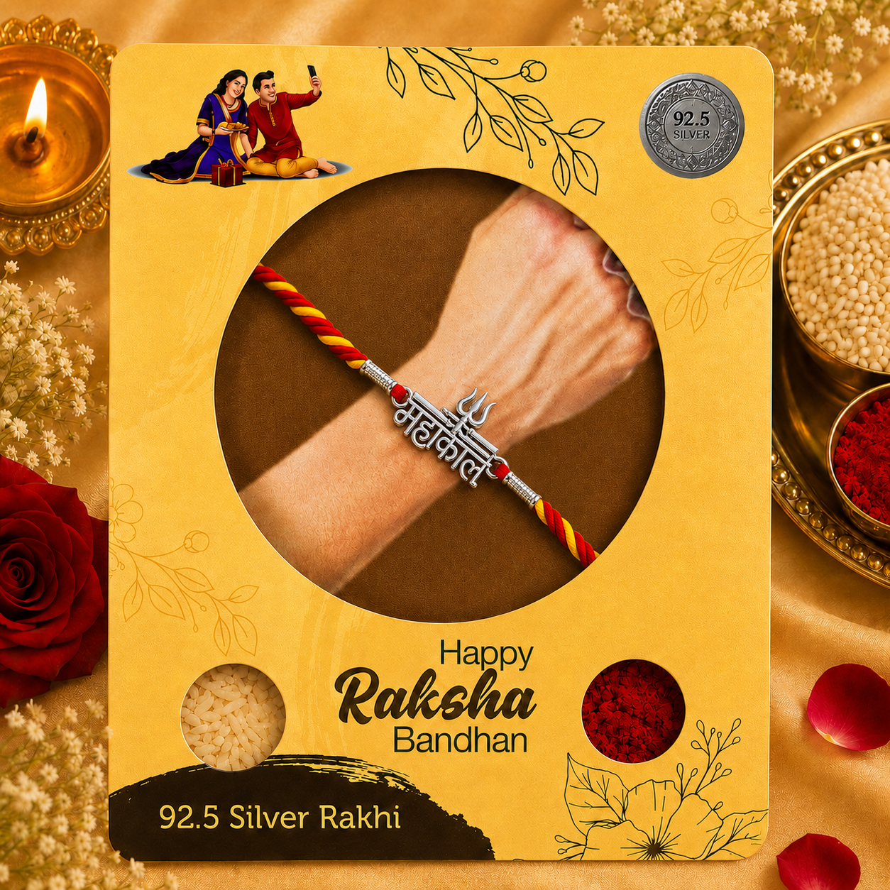 Pure Silver Devanagari Mahakal Text Rakhi for Brother