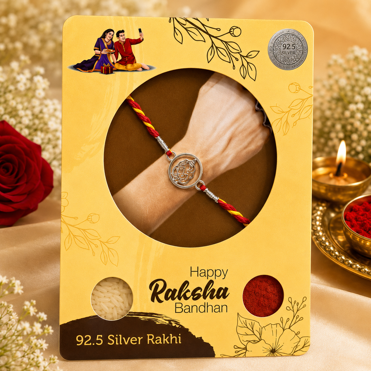 92.5 Sterling Silver Ganesh Ji Rakhi for Brother