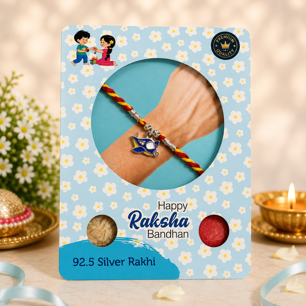Pure 92.5 Silver Aeroplane Charm Rakhi – Cute Kids Rakhi