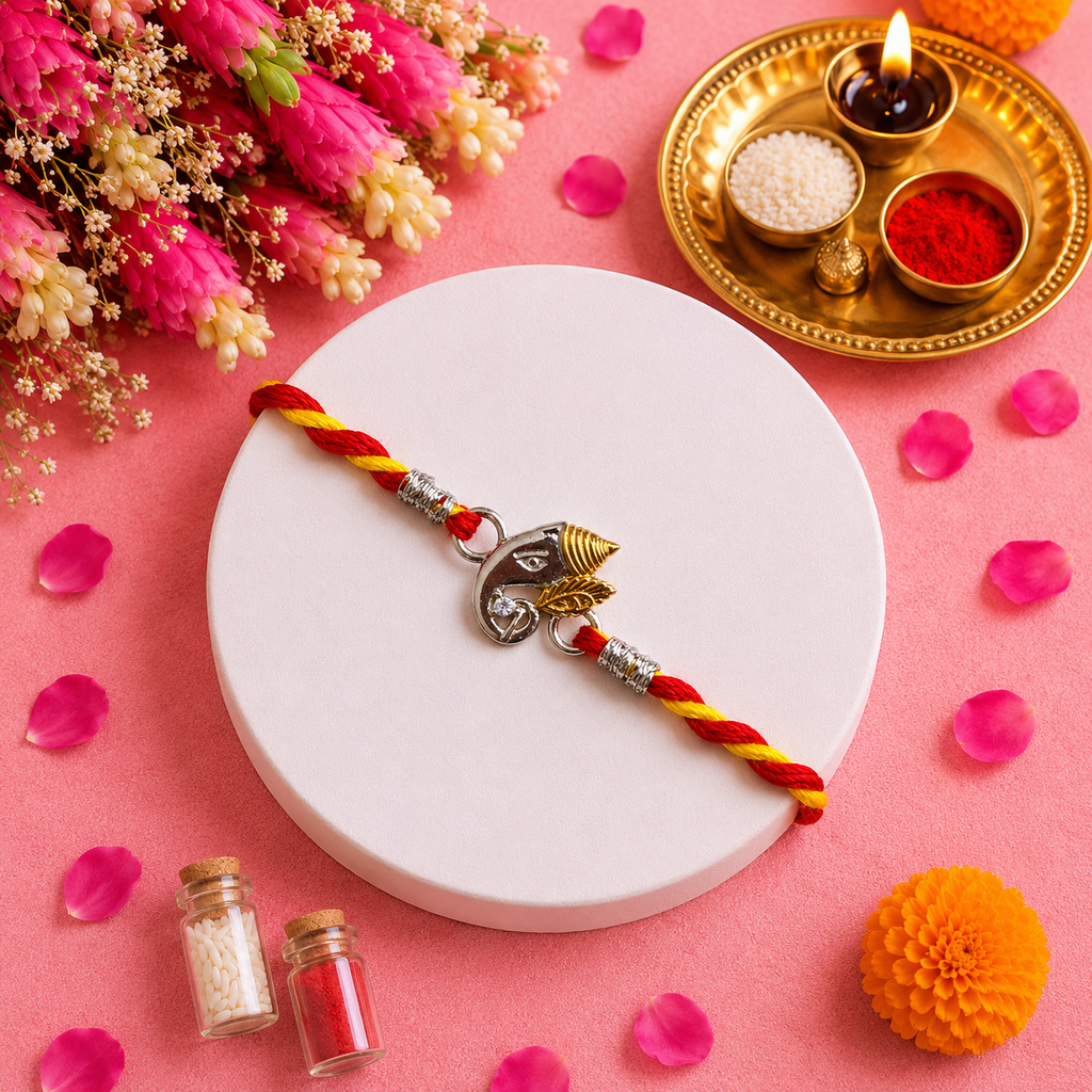 Pure 92.5 Silver Gold-Plated Vinayaka Rakhi for Brother – Designer Rakhi