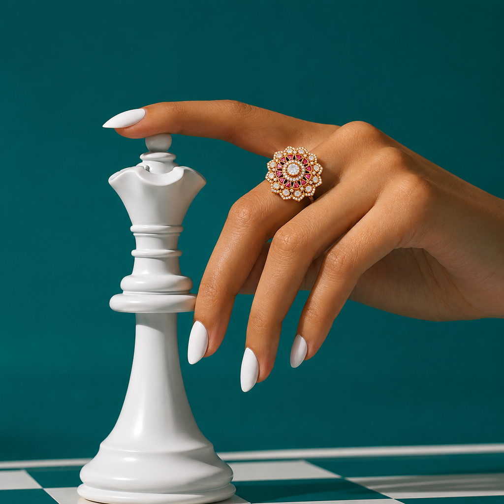 Heer Moti Moissanite Polki Ring (18kt Gold Plated)