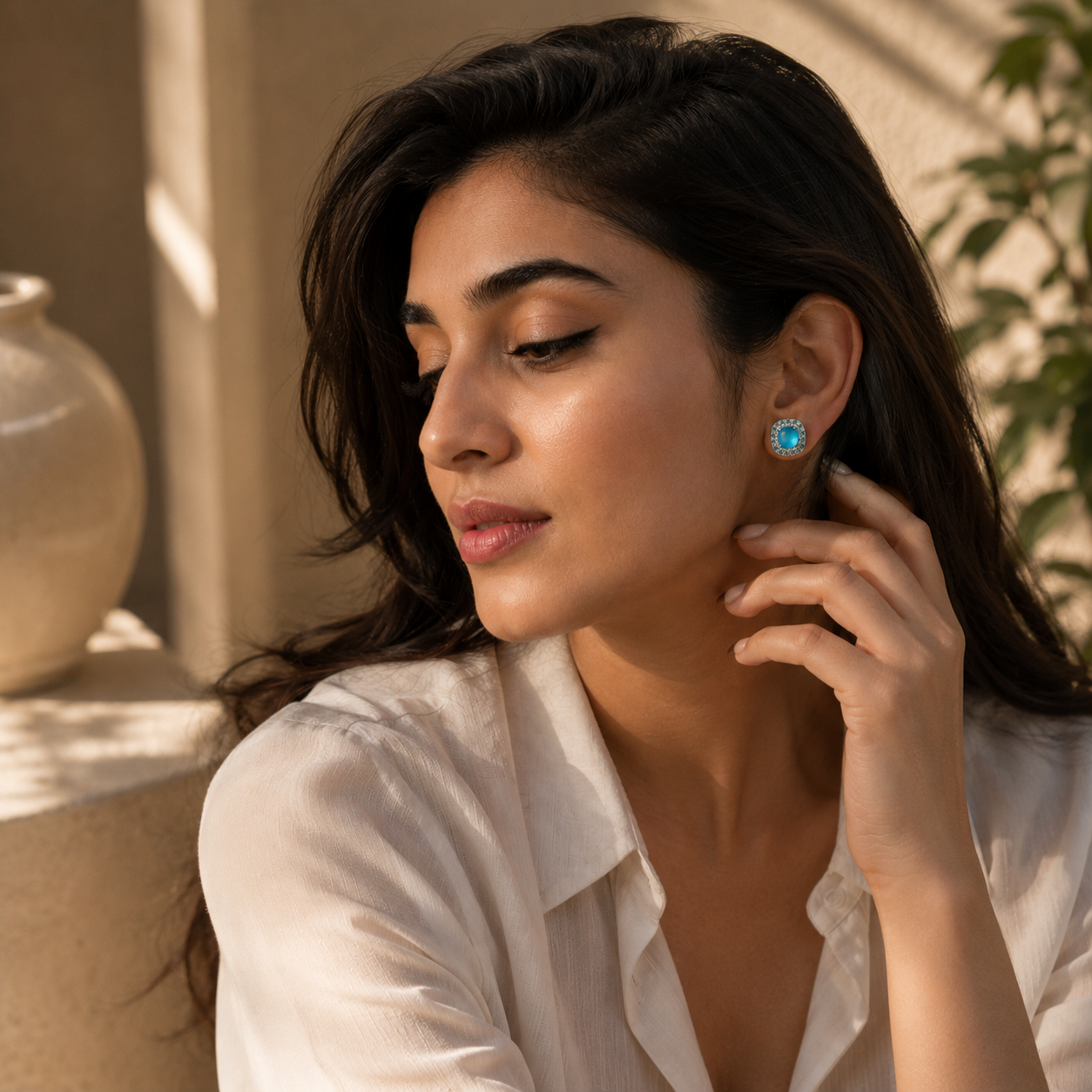 Aqua Celeste Cushion Halo Stud Earrings | 925 Sterling Silver
