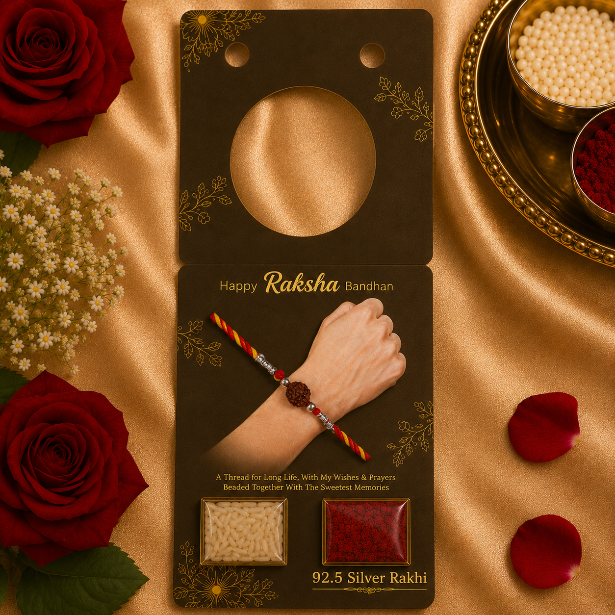 Pure Silver Rudraksha Rakhi for Brother