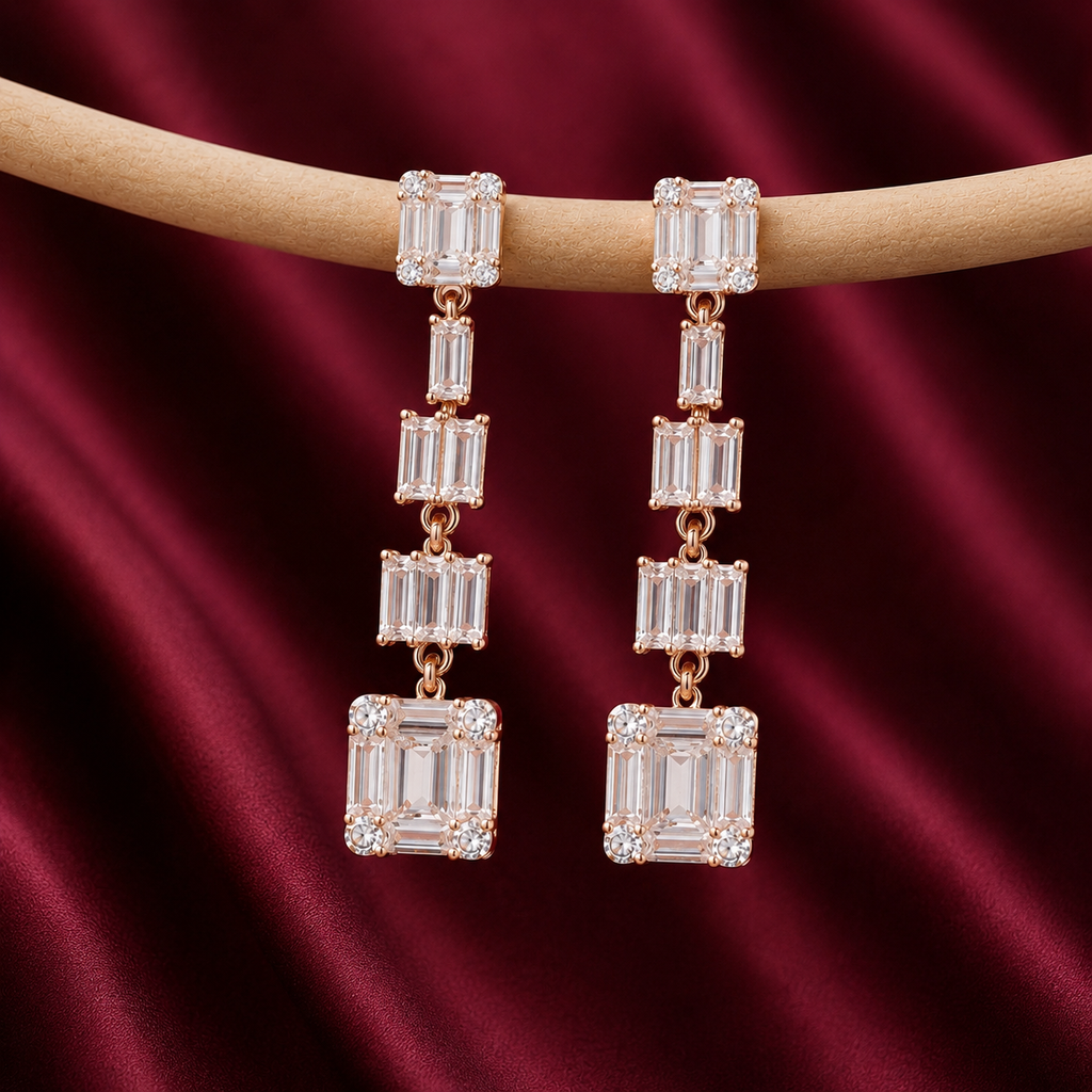 Empress Baguette Drop Earrings in 925 Silver