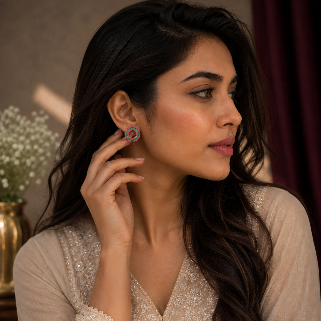 Rangriti Festive Circle Earrings | 925 Sterling Silver
