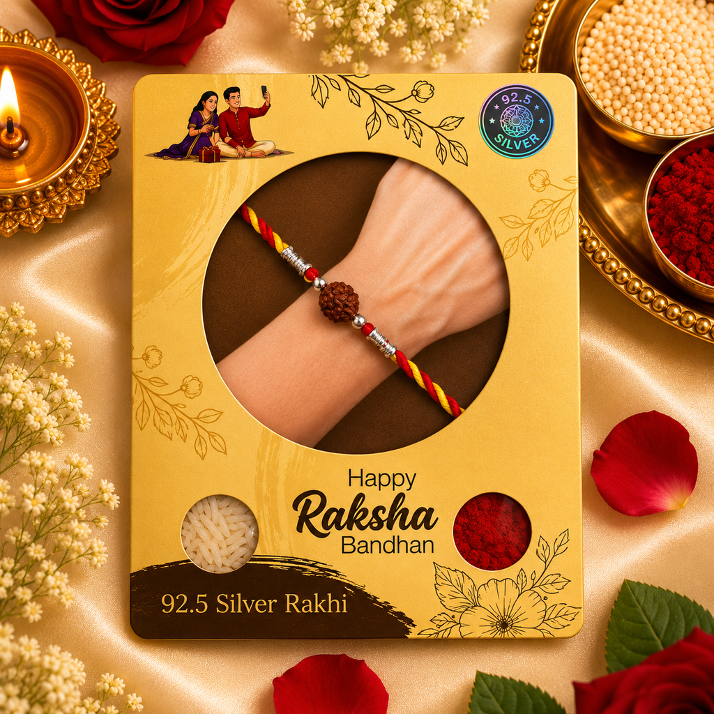 Pure Silver Rudraksha Rakhi for Brother