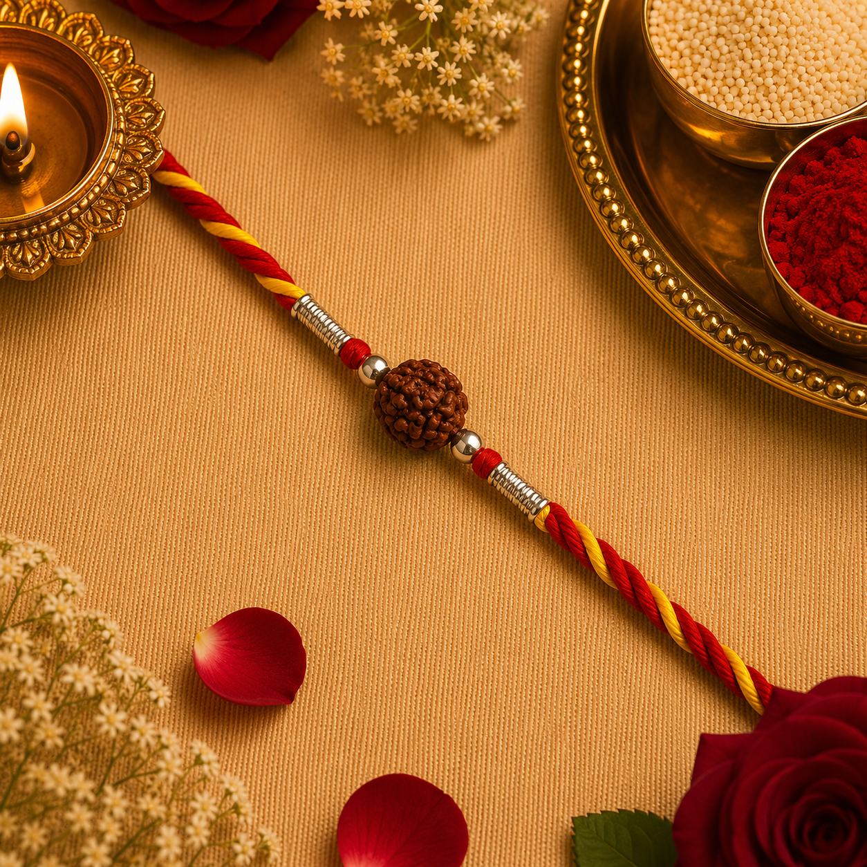 Pure Silver Rudraksha Rakhi for Brother