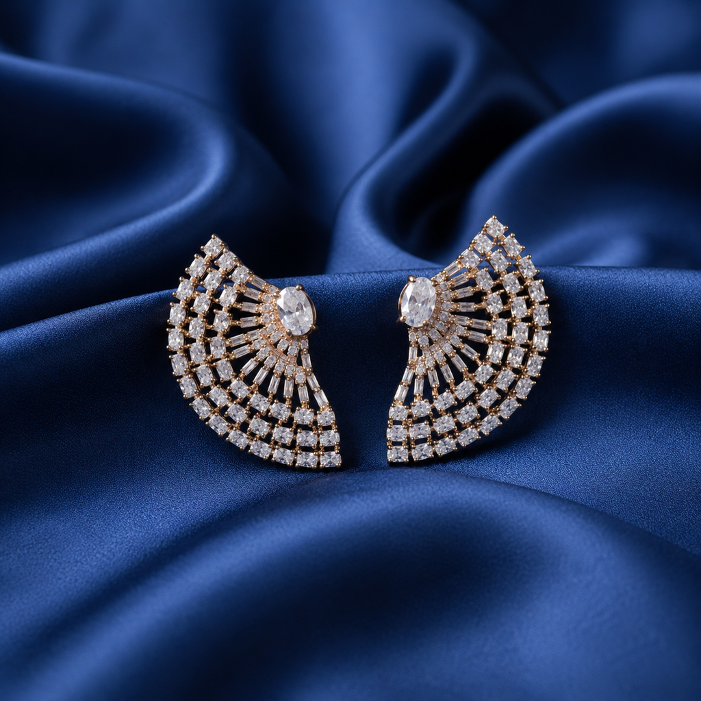 Regal Radiance Fan Stud Earrings in 925 Silver
