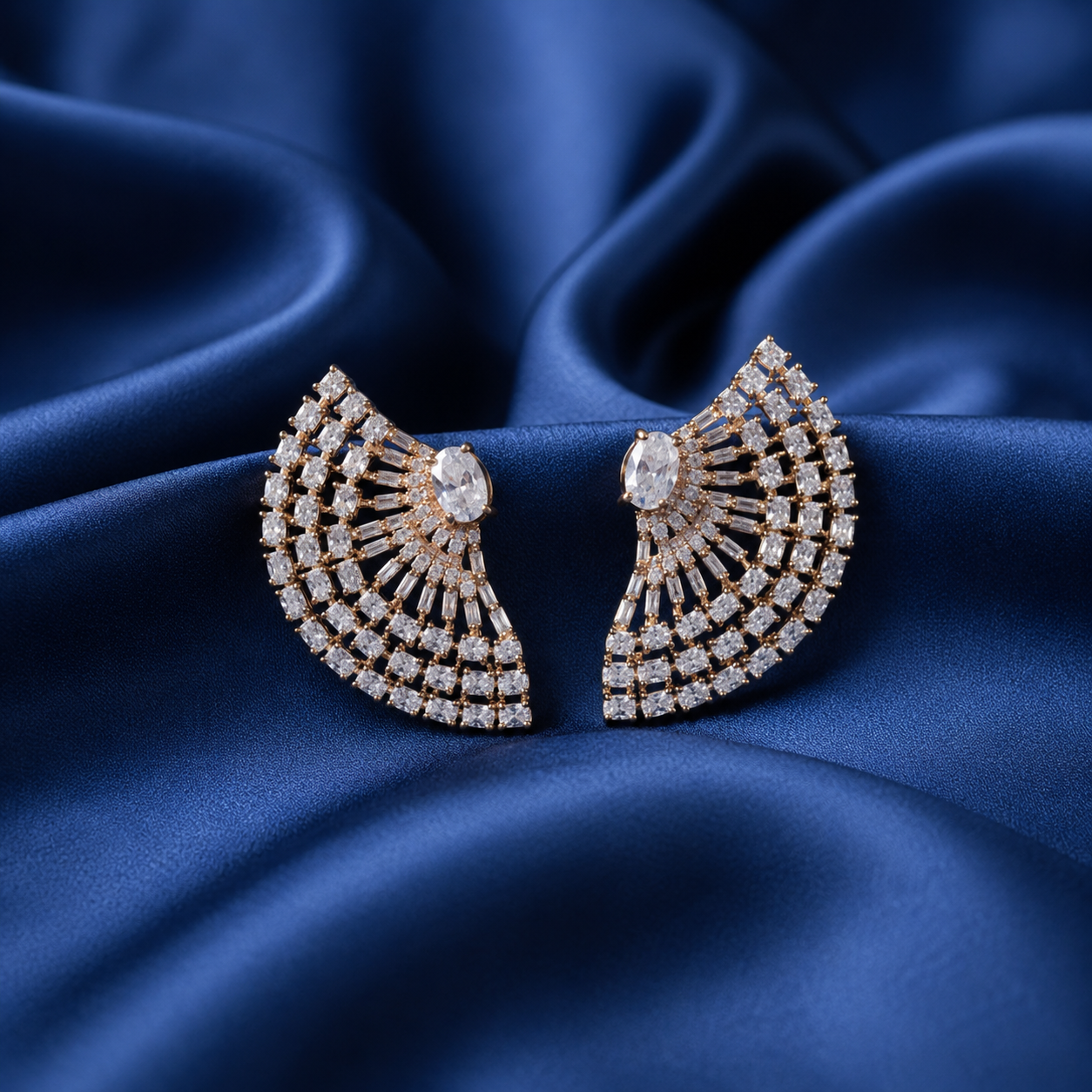 Regal Radiance Fan Stud Earrings in 925 Silver